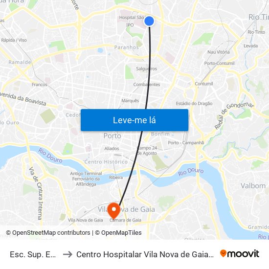 Esc. Sup. Educação to Centro Hospitalar Vila Nova de Gaia / Espinho Unidade II map