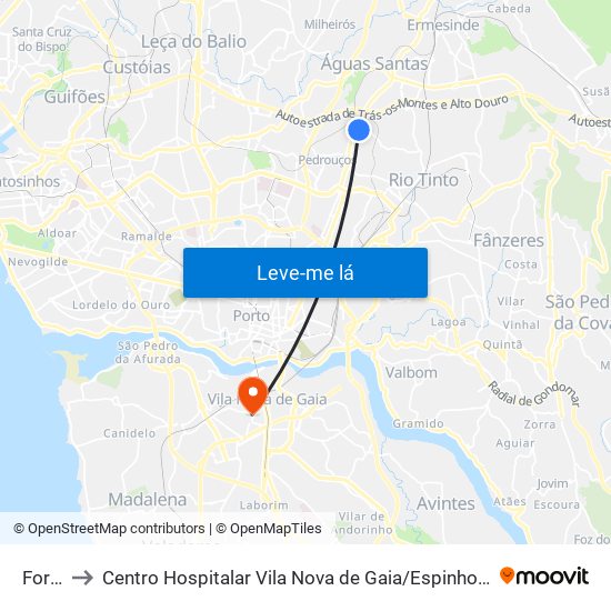 Forno to Centro Hospitalar Vila Nova de Gaia / Espinho Unidade II map