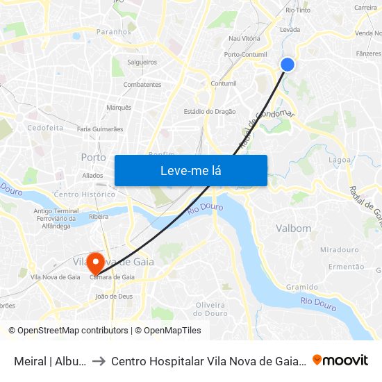 Meiral | Albuquerque to Centro Hospitalar Vila Nova de Gaia / Espinho Unidade II map