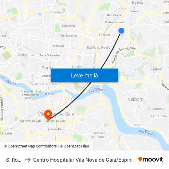 S. Roque to Centro Hospitalar Vila Nova de Gaia / Espinho Unidade II map