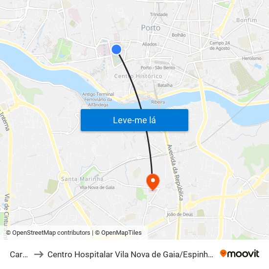 Carmo to Centro Hospitalar Vila Nova de Gaia / Espinho Unidade II map
