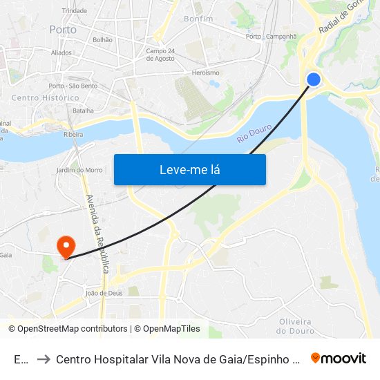 Edp to Centro Hospitalar Vila Nova de Gaia / Espinho Unidade II map