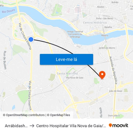 Arrábidashopping to Centro Hospitalar Vila Nova de Gaia / Espinho Unidade II map