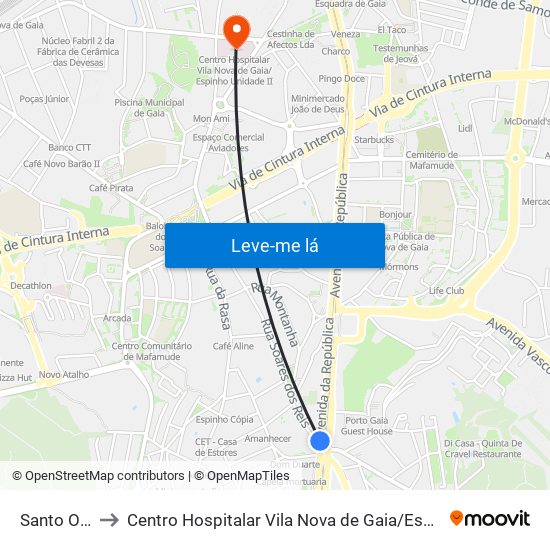 Santo Ovídio to Centro Hospitalar Vila Nova de Gaia / Espinho Unidade II map