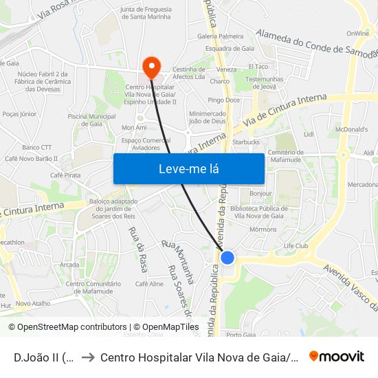 D.João II (Metro) to Centro Hospitalar Vila Nova de Gaia / Espinho Unidade II map