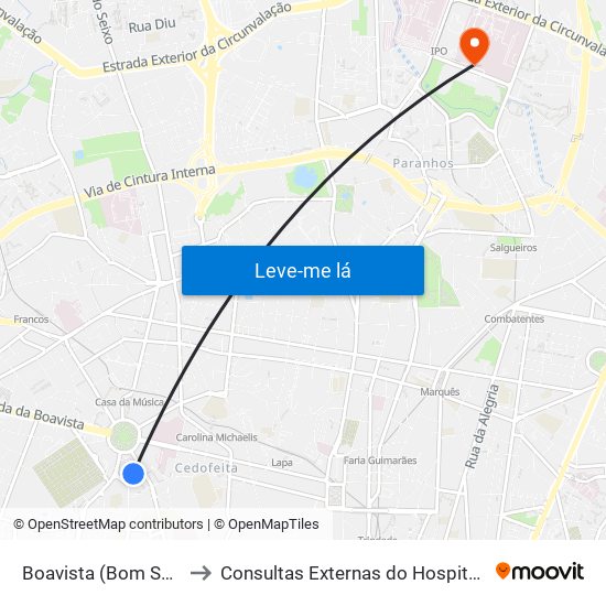 Boavista (Bom Sucesso) to Consultas Externas do Hospital São João map