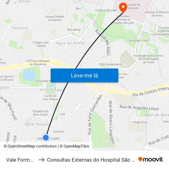 Vale Formoso to Consultas Externas do Hospital São João map