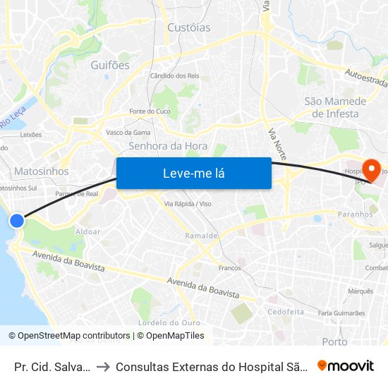 Pr. Cid. Salvador to Consultas Externas do Hospital São João map