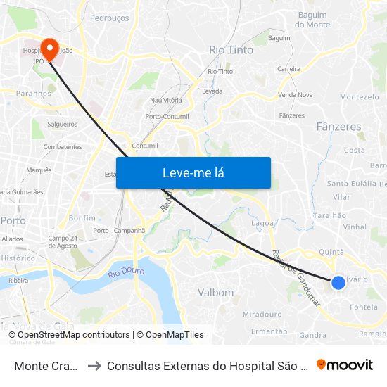 Monte Crasto to Consultas Externas do Hospital São João map