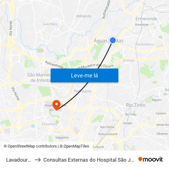 Lavadouros to Consultas Externas do Hospital São João map