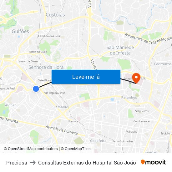 Preciosa to Consultas Externas do Hospital São João map