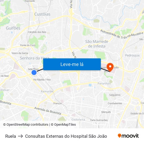 Ruela to Consultas Externas do Hospital São João map
