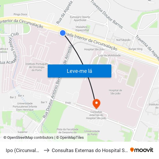 Ipo (Circunvalação) to Consultas Externas do Hospital São João map