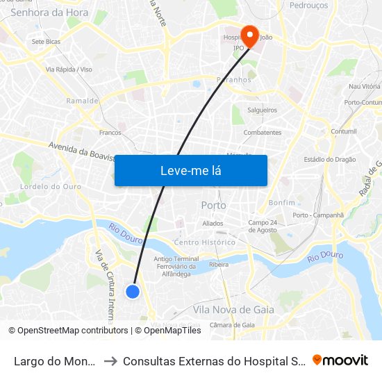 Largo do Montinho to Consultas Externas do Hospital São João map