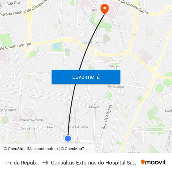 Pr. da República to Consultas Externas do Hospital São João map