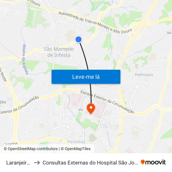 Laranjeiras to Consultas Externas do Hospital São João map