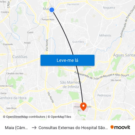 Maia (Câmara) to Consultas Externas do Hospital São João map