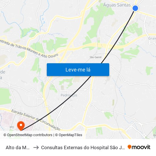 Alto da Maia to Consultas Externas do Hospital São João map