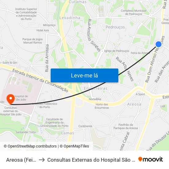 Areosa (Feira) to Consultas Externas do Hospital São João map