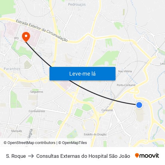 S. Roque to Consultas Externas do Hospital São João map