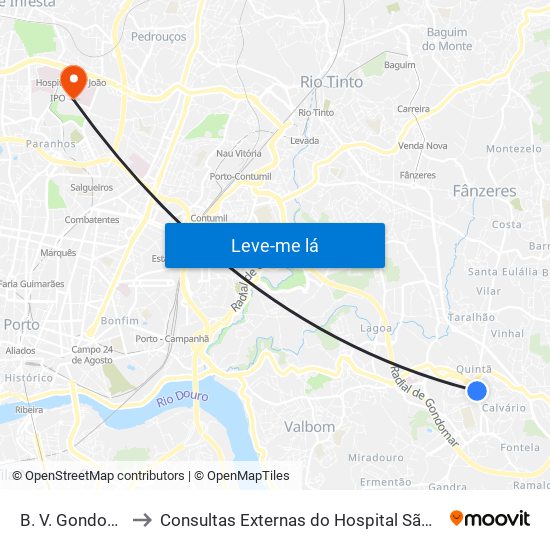 B. V. Gondomar to Consultas Externas do Hospital São João map