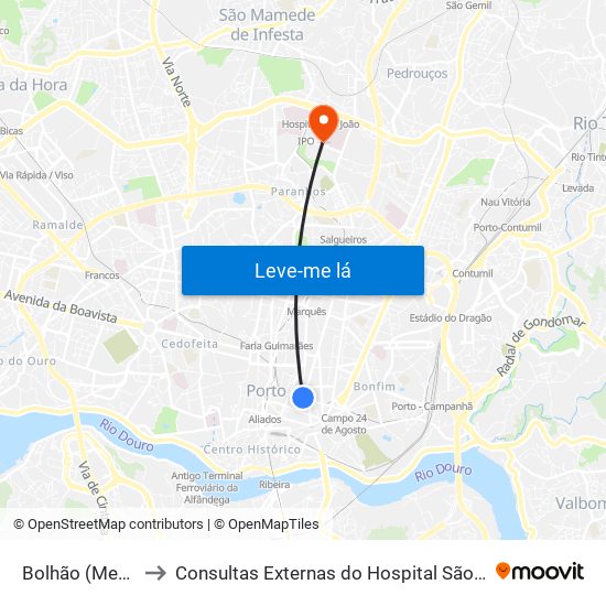 Bolhão (Metro) to Consultas Externas do Hospital São João map