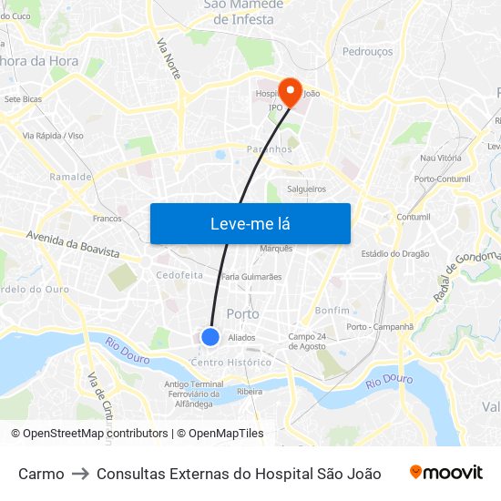 Carmo to Consultas Externas do Hospital São João map