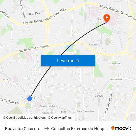 Boavista (Casa da Música) to Consultas Externas do Hospital São João map