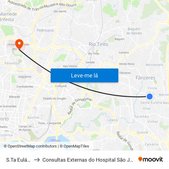 S.Ta Eulália to Consultas Externas do Hospital São João map