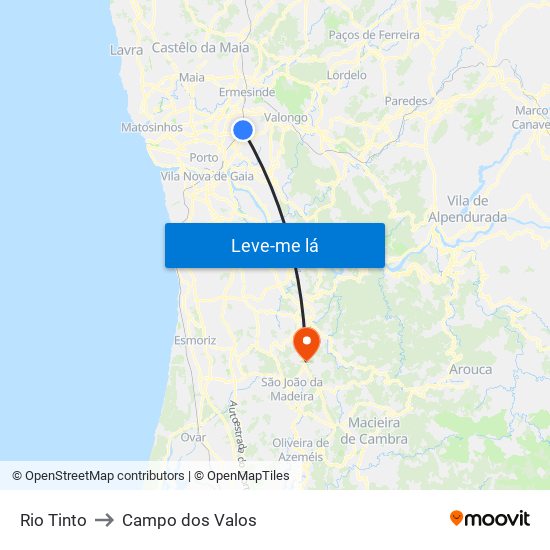Rio Tinto to Campo dos Valos map