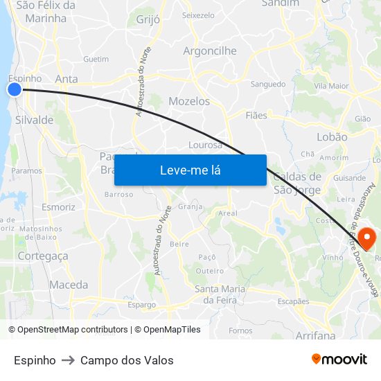 Espinho to Campo dos Valos map