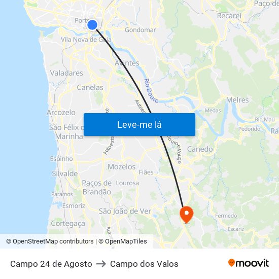 Campo 24 de Agosto to Campo dos Valos map