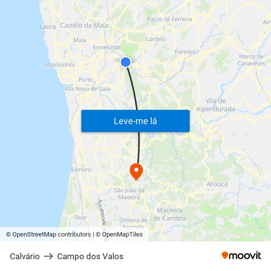 Calvário to Campo dos Valos map