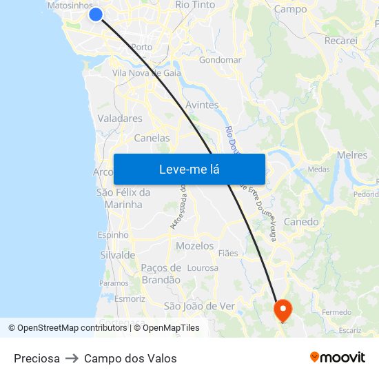 Preciosa to Campo dos Valos map