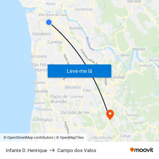 Infante D. Henrique to Campo dos Valos map