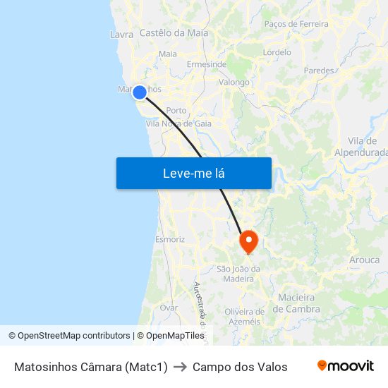 Matosinhos Câmara (Matc1) to Campo dos Valos map