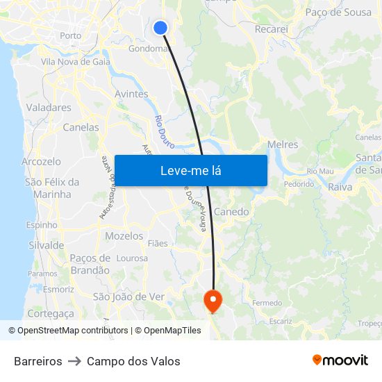 Barreiros to Campo dos Valos map