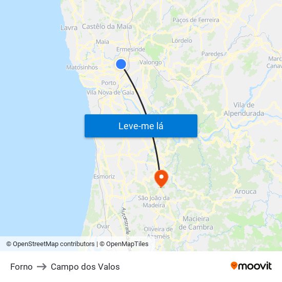 Forno to Campo dos Valos map