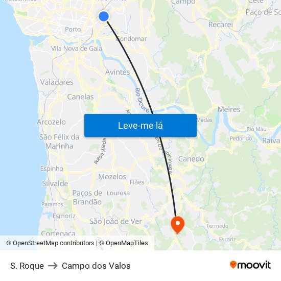 S. Roque to Campo dos Valos map