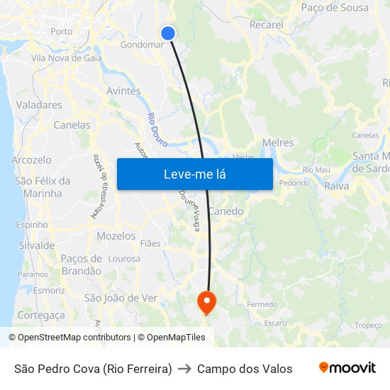 São Pedro Cova (Rio Ferreira) to Campo dos Valos map