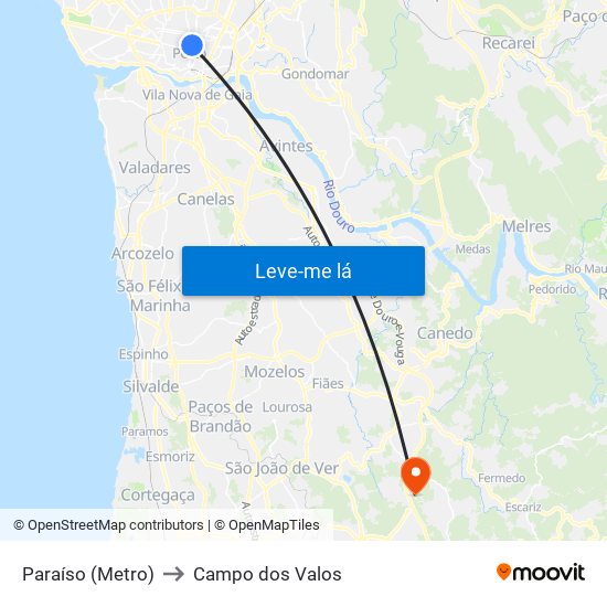 Paraíso (Metro) to Campo dos Valos map