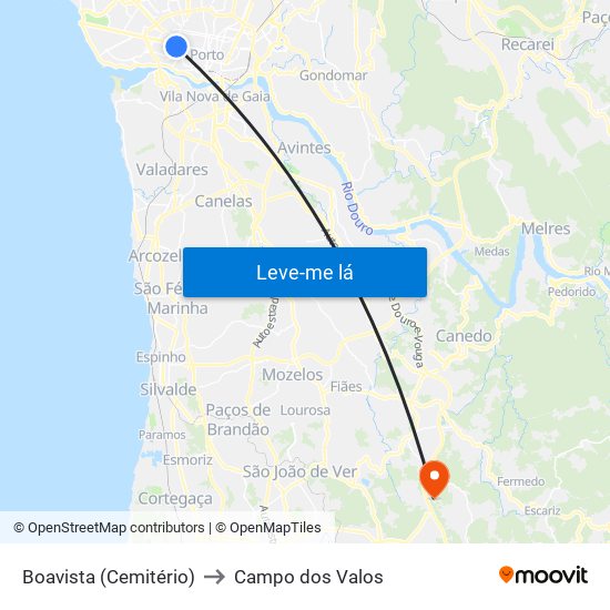 Boavista (Cemitério) to Campo dos Valos map