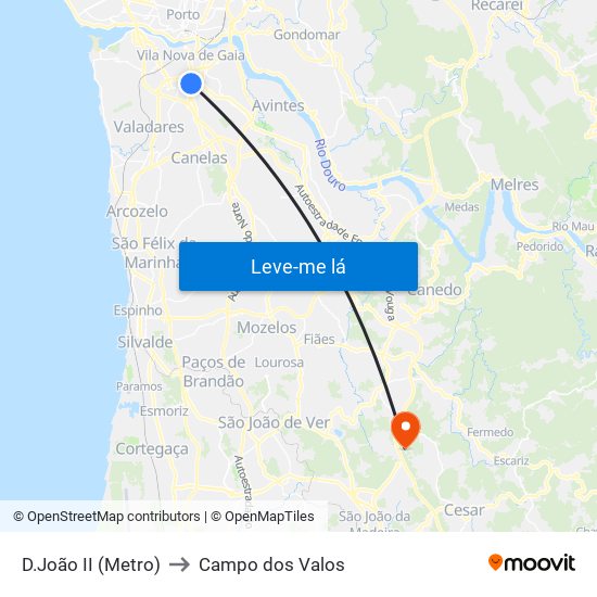 D.João II (Metro) to Campo dos Valos map