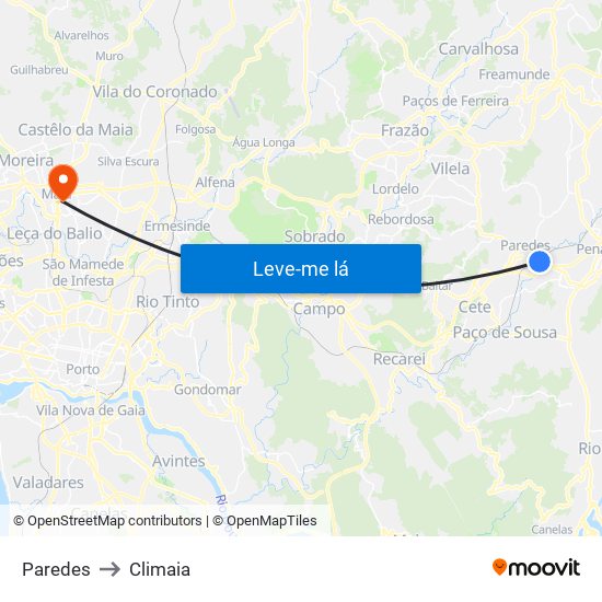 Paredes to Climaia map