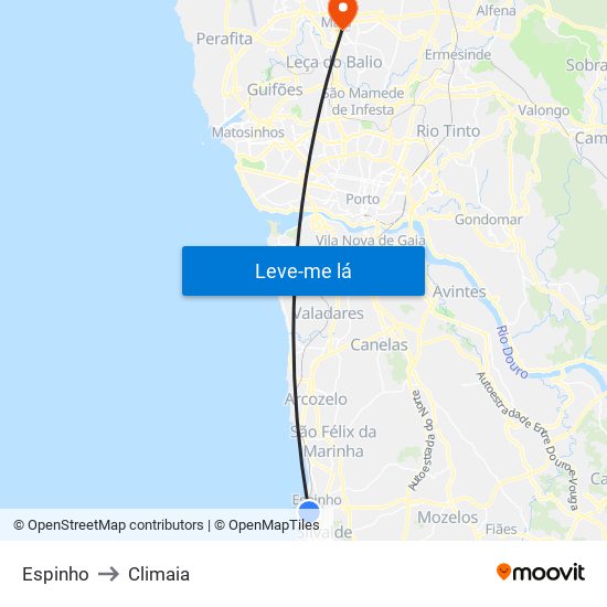Espinho to Climaia map