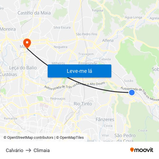 Calvário to Climaia map
