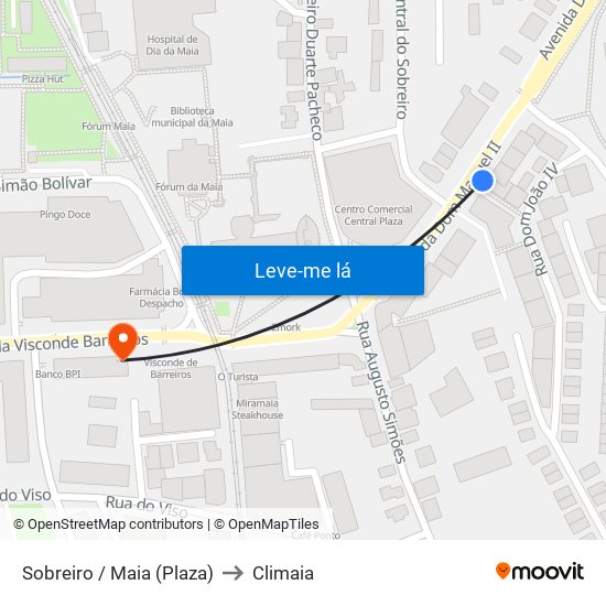 Sobreiro / Maia (Plaza) to Climaia map