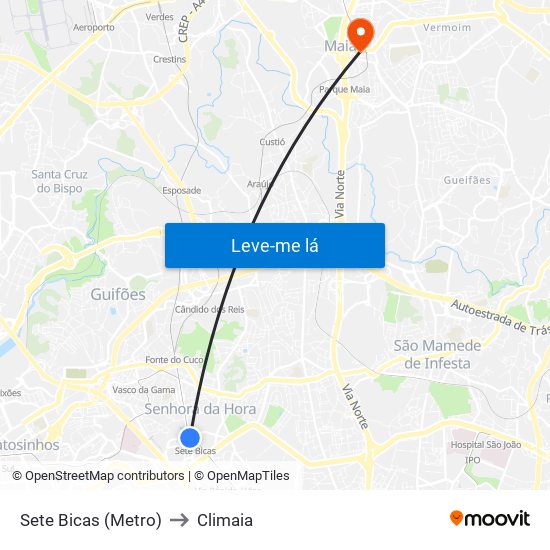 Sete Bicas (Metro) to Climaia map