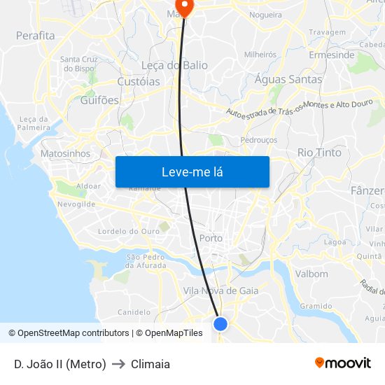D. João II (Metro) to Climaia map