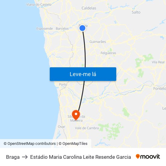 Braga to Estádio Maria Carolina Leite Resende Garcia map